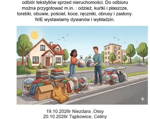 Gmina Ożarowice: zbiórka tekstyliów sprzed nieruchomości – sprawdź harmonogram