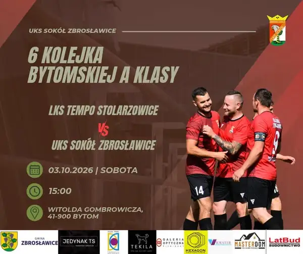 UKS Sokół Zbrosławice zagra na wyjeździe z LKS Tempo Stolarzowice w 6. kolejce bytomskiej A-klasy