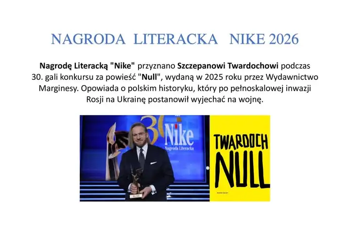 Szczepan Twardoch laureatem Nagrody Literackiej Nike 2026 za powieść „Null”