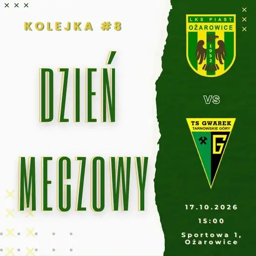 Mecz A-klasy: Piast Ożarowice zmierzy się z Gwarkiem II Tarnowskie Góry